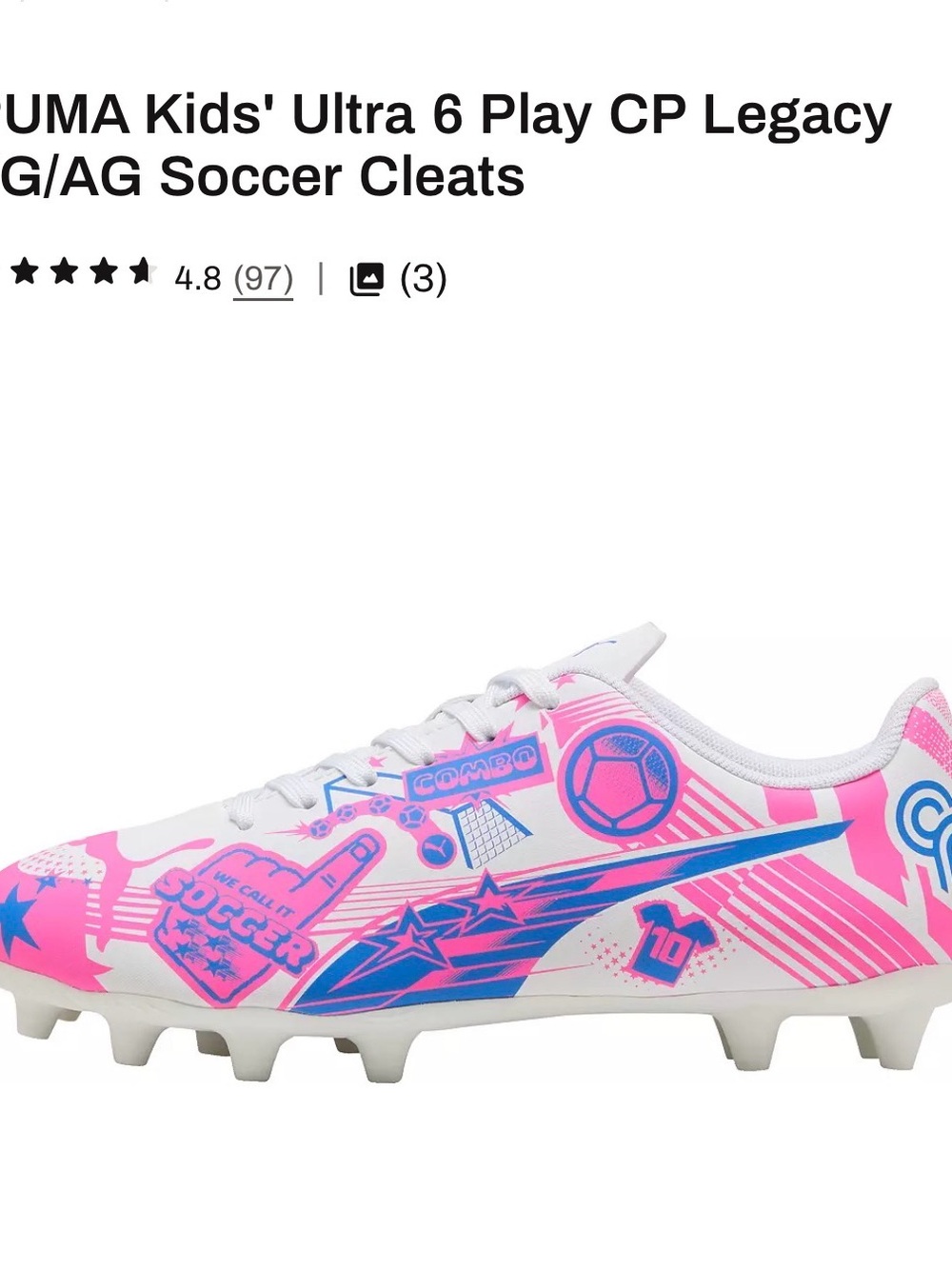 Puma Kids Soccer Cleats in White, Pink & Blue